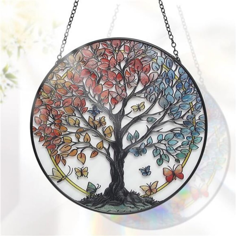Tree of Life Garden Suncatcher, Stained Glass Window Hanging, Suncatchers